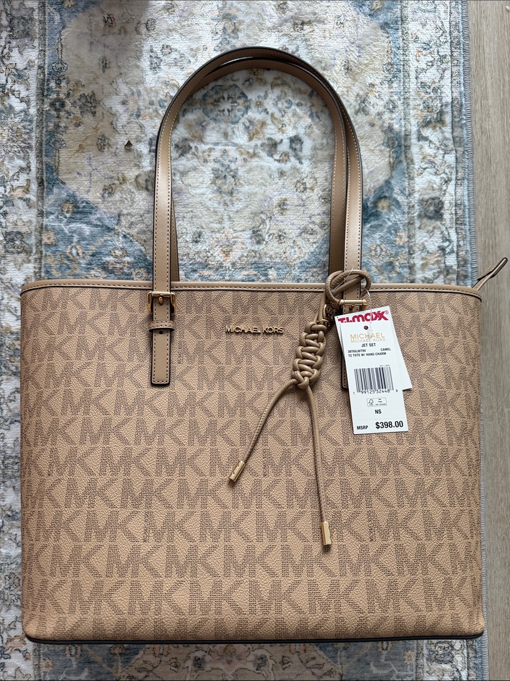 Michael Kors Monogram Jet Set Tote in Camel